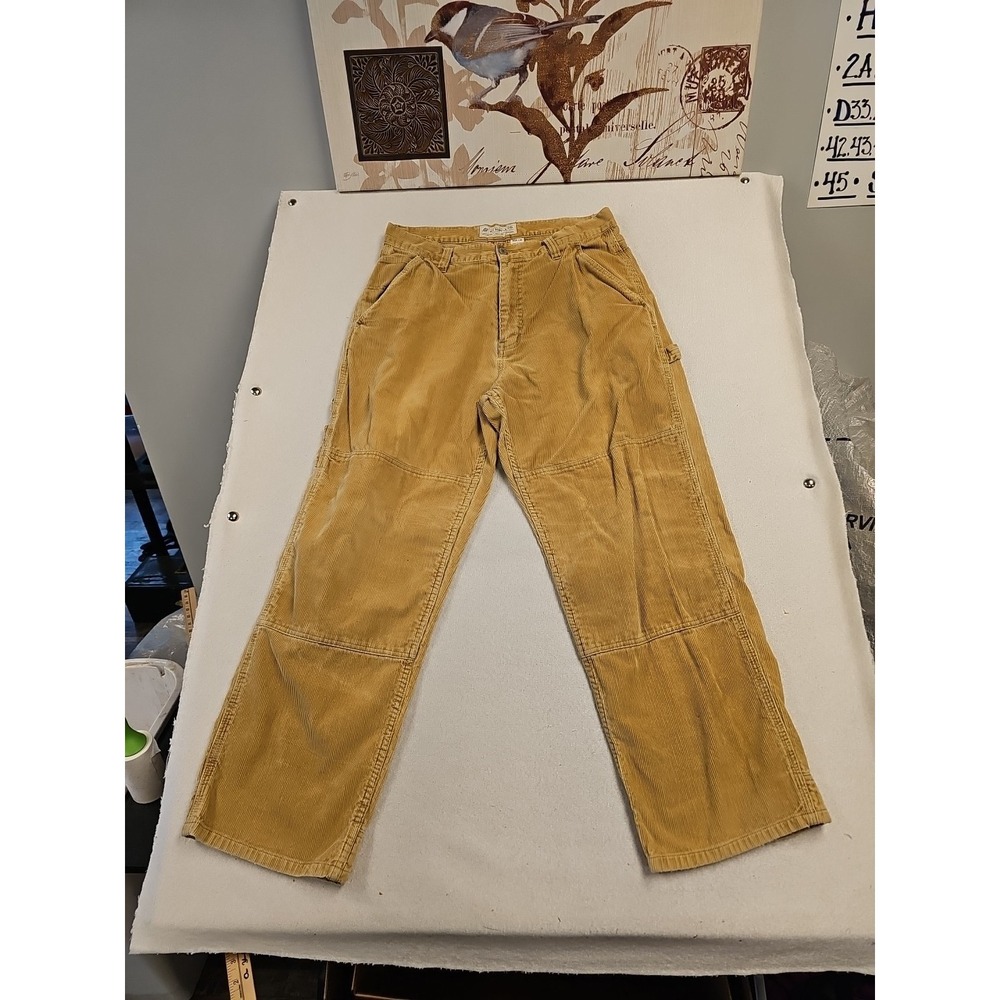 Vtg American Eagle Double Knee Corduroy Cargo Pants 34x30 Khaki Baggy Flaw